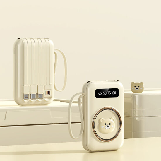 Cute cartoon power bank 20000mAh with built-in charging cable