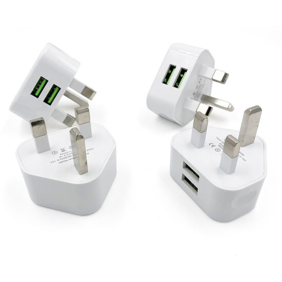 Dual USB UK Plug Wall Charger 5V 2A 12W Mobile Travel Adapter