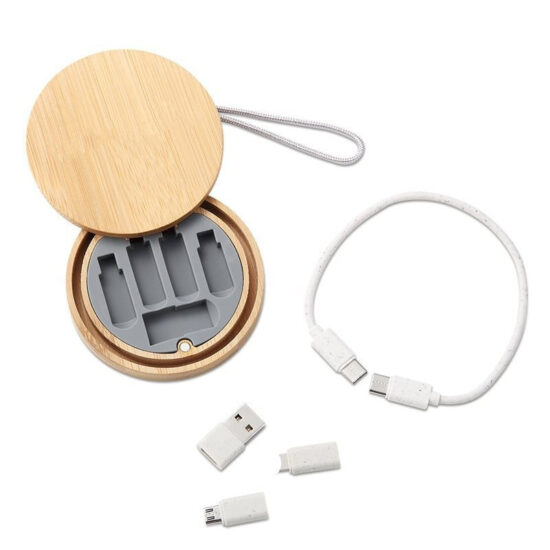 Eco-Friendly Multi-Port Charging Cable Set with Bamboo and Wheat Straw Case
