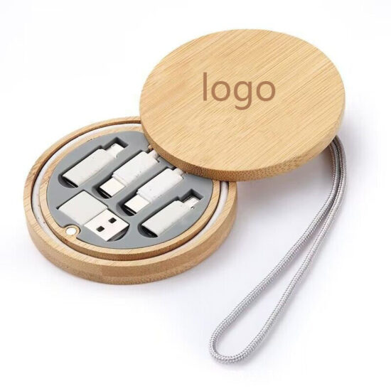 Eco-Friendly Multi-Port Charging Cable Set with Bamboo and Wheat Straw Case