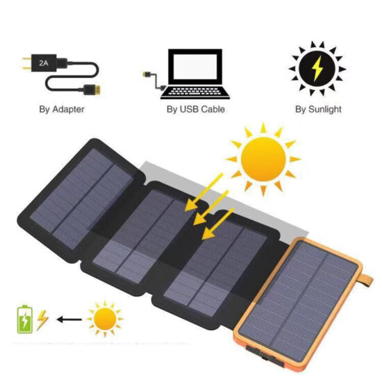 Foldable 20000mAh Solar Power Bank with LED Light for Outdoor Use