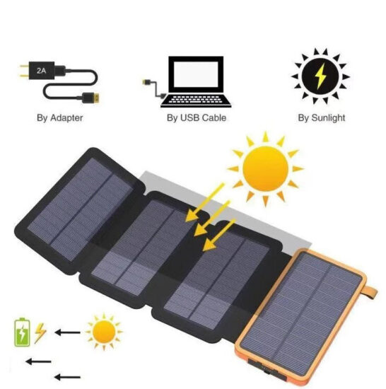 Foldable 20000mAh Solar Power Bank with LED Light for Outdoor Use