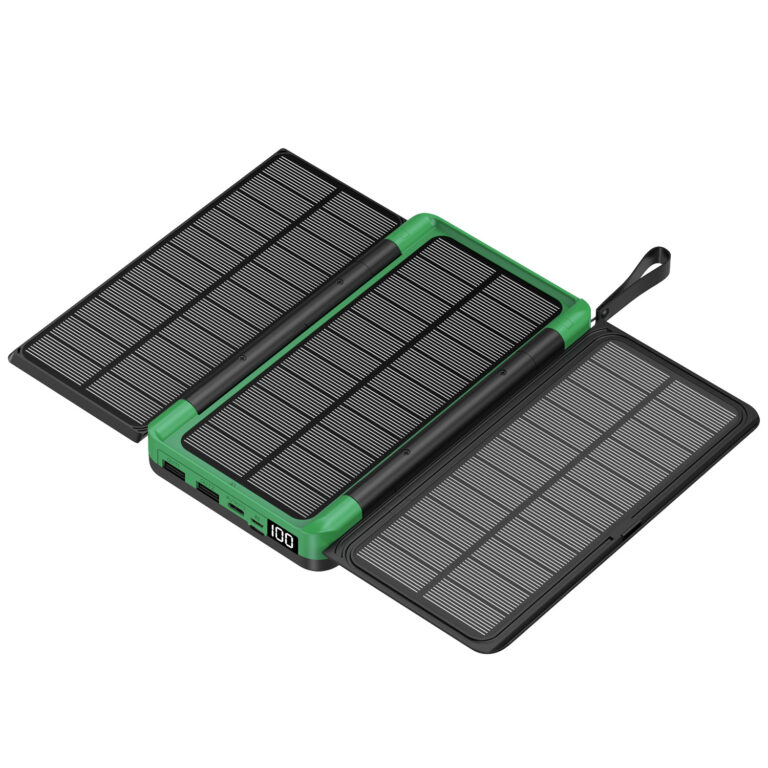 Foldable solar power bank 20000mAh with wireless charging for outdoor use
