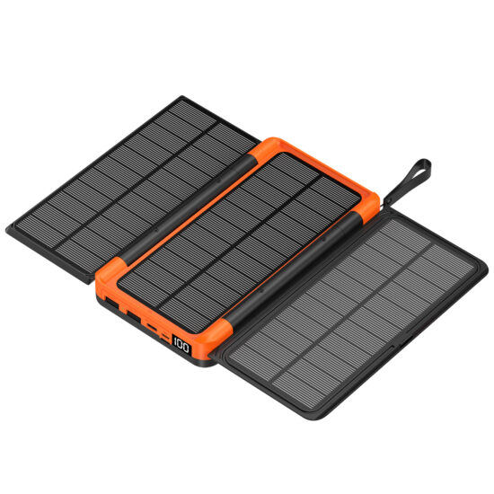 Foldable solar power bank 20000mAh with wireless charging for outdoor use