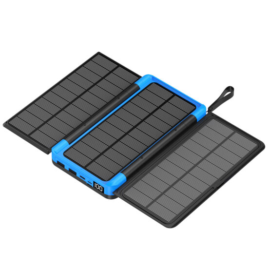 Foldable solar power bank 20000mAh with wireless charging for outdoor use