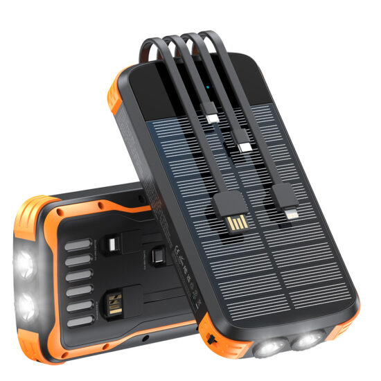 Hand Crank Solar Power Bank with Built-in Charging Cables for Emergency Use