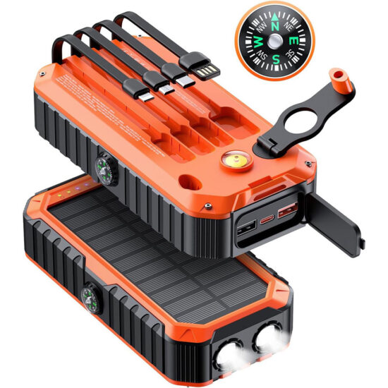 Hand Crank Solar Power Bank with Built-in Charging Cables for Emergency Use
