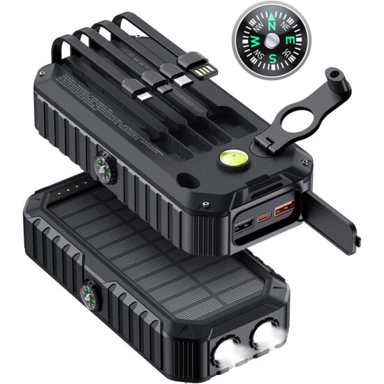 Hand Crank Solar Power Bank with Built-in Charging Cables for Emergency Use