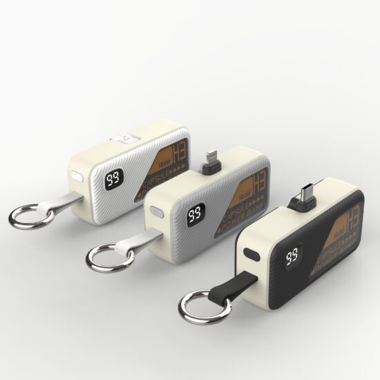 "Mini keychain capsule power bank 5000mAh with fast charging and portable design"