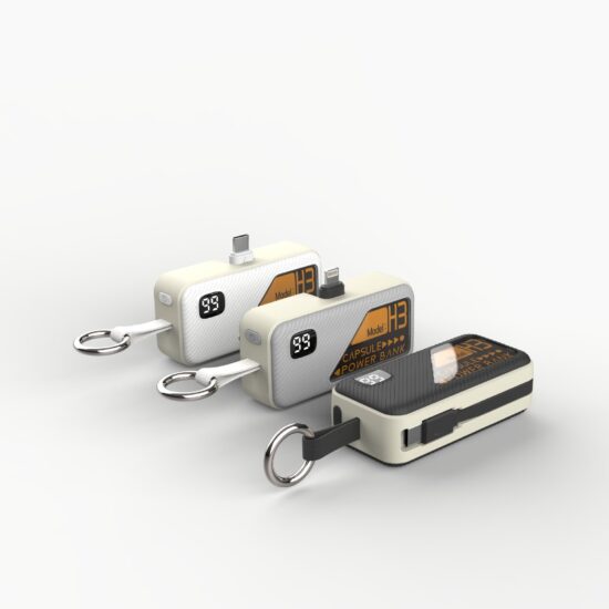 "Mini keychain capsule power bank 5000mAh with fast charging and portable design"