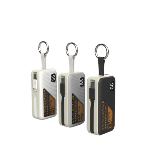 "Mini keychain capsule power bank 5000mAh with fast charging and portable design"