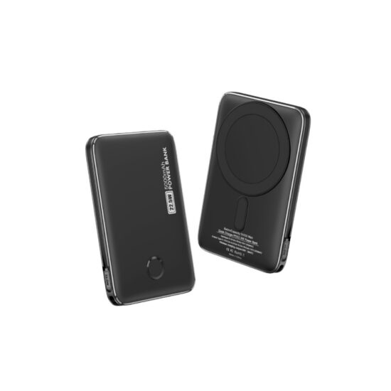 "Magnetic wireless charging power bank 10000mAh with built-in USB-C cable"