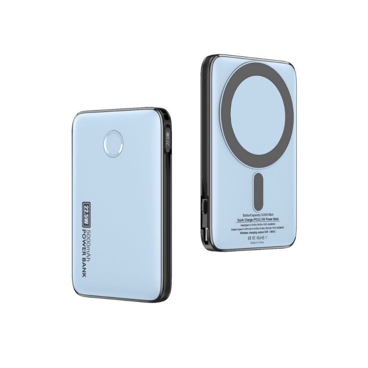 Magnetic Wireless Power Bank 10000mAh with Built-in Charging Cables
