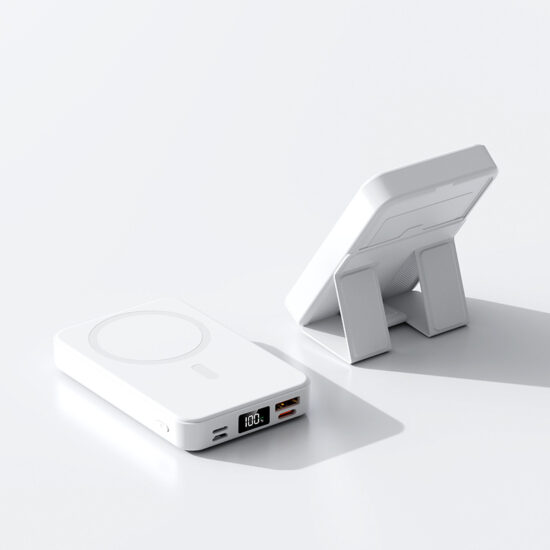 "Magnetic 10000mAh wireless power bank with back clip and foldable stand"
