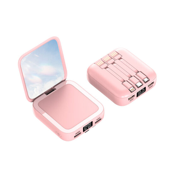 Makeup mirror power bank 20000mAh with built-in cable and digital display