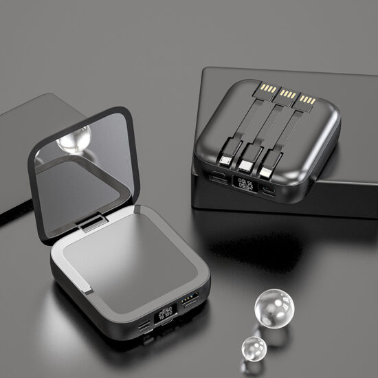 Makeup mirror power bank 20000mAh with built-in cable and digital display