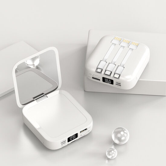 Makeup mirror power bank 20000mAh with built-in cable and digital display