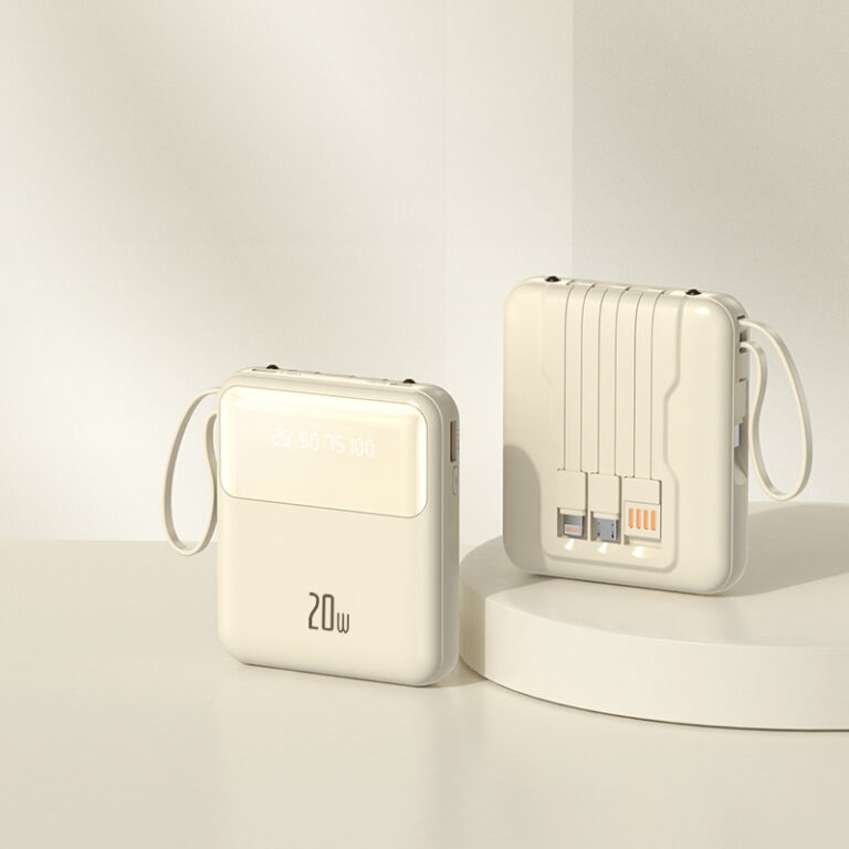Mini Portable 20000mAh Power Bank with Built-in Cables for Gifting