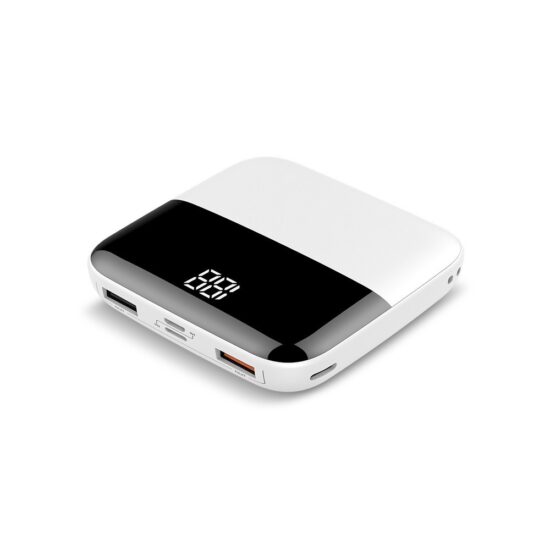"Mini 20000mAh power bank with LED display, airline approved and real fast charging"