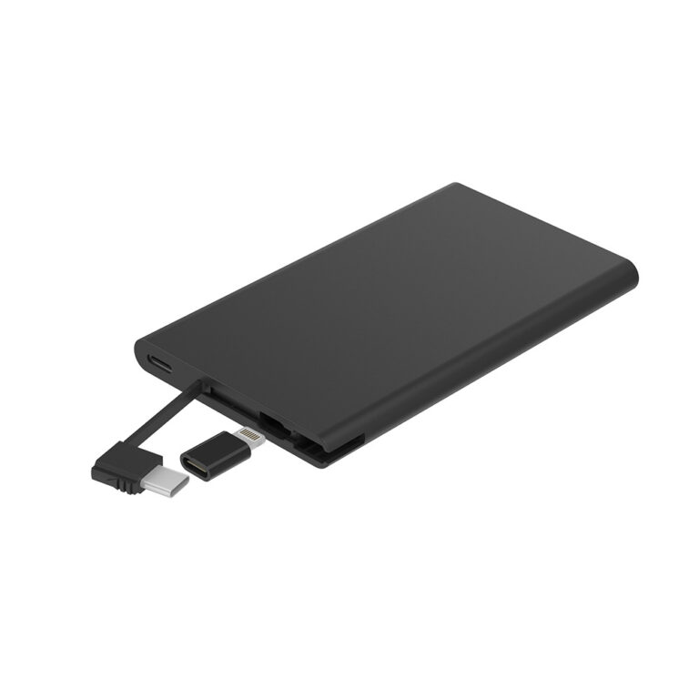 Mini portable 5000mAh power bank with built-in charging cable
