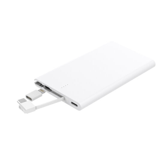 Mini portable 5000mAh power bank with built-in charging cable