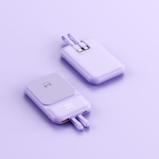 Mini magnetic wireless power bank with built-in charging cable and large capacity