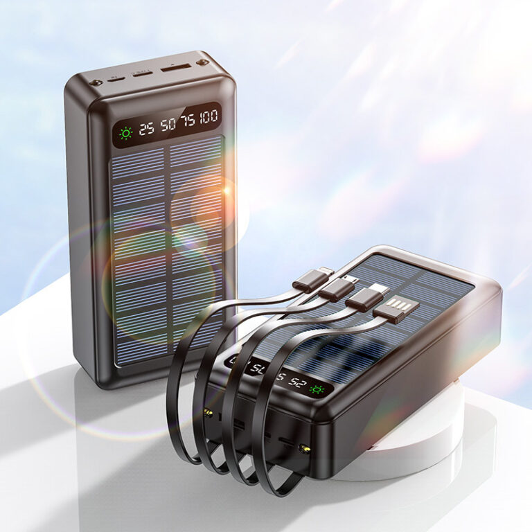 20000mAh Mini Solar Power Bank with 4 Cables for Outdoor Use