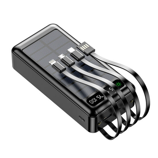 20000mAh Mini Solar Power Bank with 4 Cables for Outdoor Use