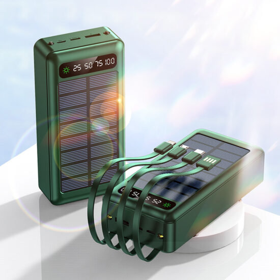 20000mAh Mini Solar Power Bank with 4 Cables for Outdoor Use