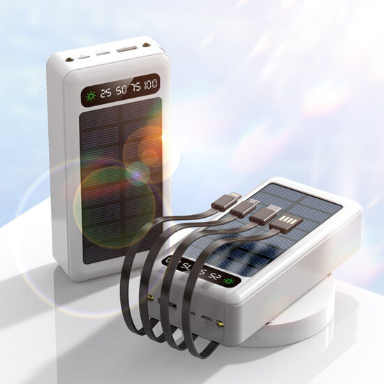 20000mAh Mini Solar Power Bank with 4 Cables for Outdoor Use