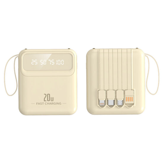 Portable mirror power bank 20000mAh with built-in cable and lanyard