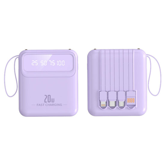 Portable mirror power bank 20000mAh with built-in cable and lanyard