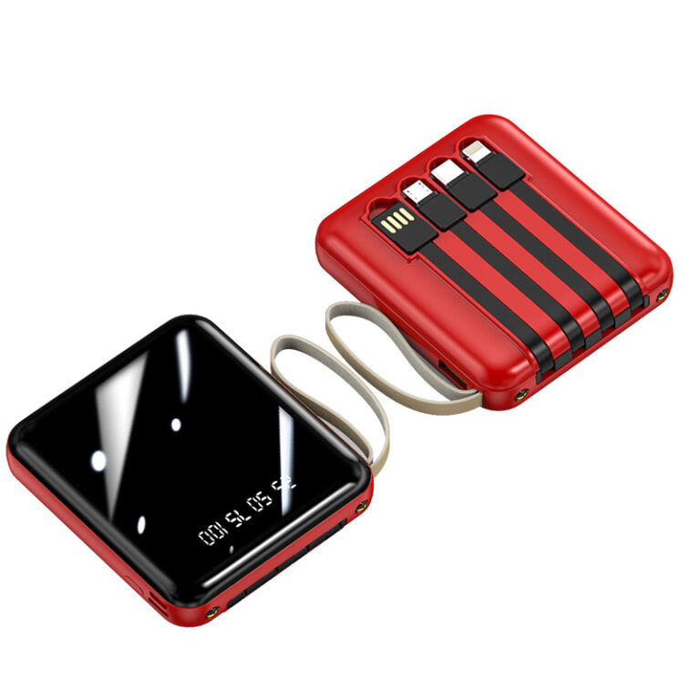 Portable mirror power bank 20000mAh with built-in cable and lanyard
