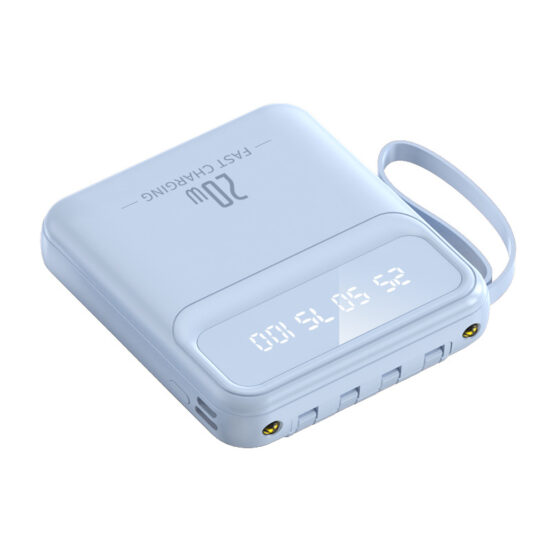 Portable mirror power bank 20000mAh with built-in cable and lanyard