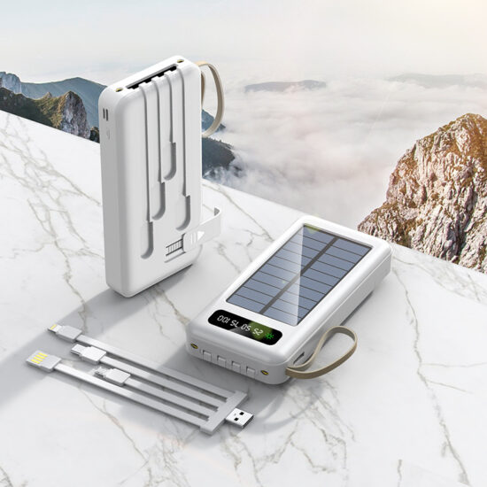 20000mAh Solar Power Bank with Built-in Cables for Outdoor Use