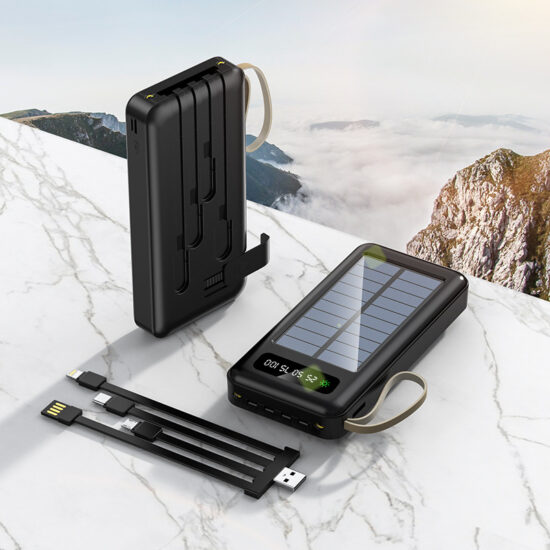 20000mAh Solar Power Bank with Built-in Cables for Outdoor Use