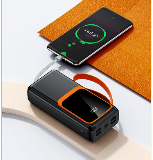 50000mAh outdoor power bank with LED light and built-in fast charging cable