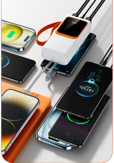50000mAh outdoor power bank with LED light and built-in fast charging cable