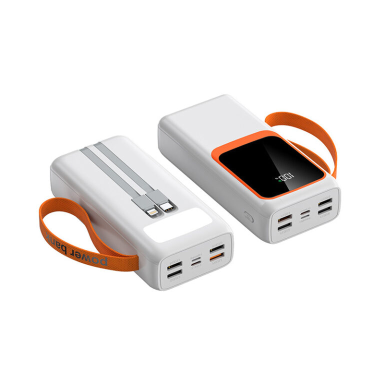 50000mAh outdoor power bank with LED light and built-in fast charging cable