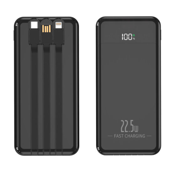 Business Fast Charging Power Bank with Built-in Cables and Custom Logo


