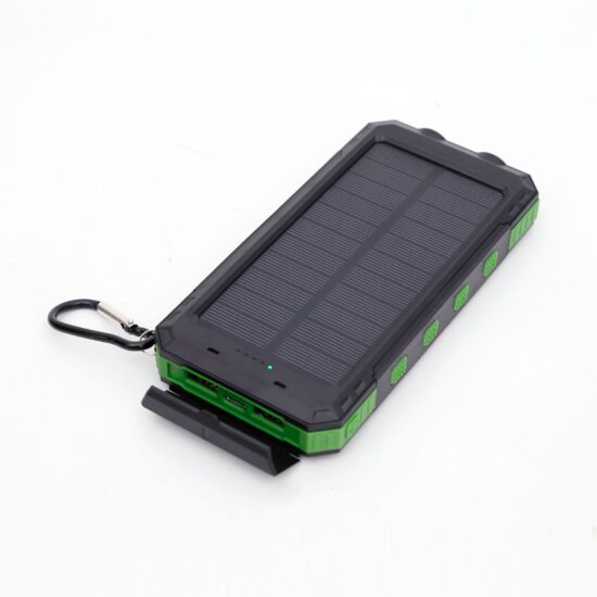 20000mAh solar power bank with dual USB ports and compact rugged design