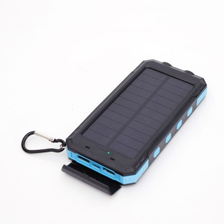 20000mAh solar power bank with dual USB ports and compact rugged design