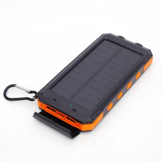 20000mAh solar power bank with dual USB ports and compact rugged design