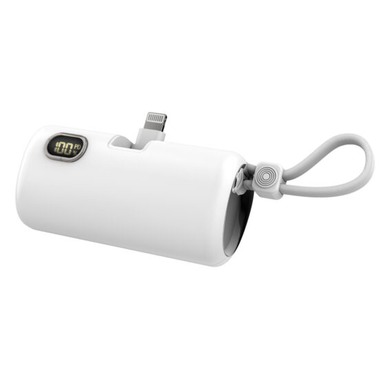 Portable 5000mAh capsule power bank with dual cable and LED light