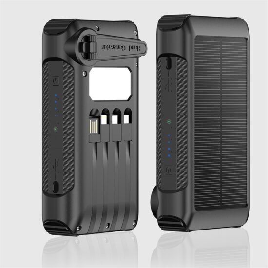 Portable Solar Power Bank 30000mAh with Hand Crank and Built-in Cables