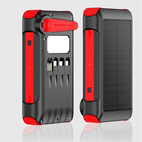 Portable Solar Power Bank 30000mAh with Hand Crank and Built-in Cables