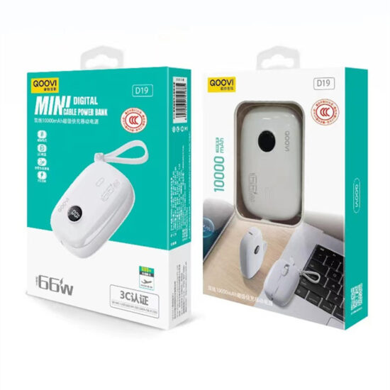 QOOVI 10000mAh Mini Power Bank with Built-in Cables, 66W Fast Charging, Digital Display