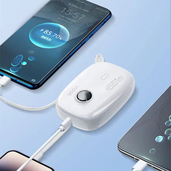 QOOVI 10000mAh Mini Power Bank with Built-in Cables, 66W Fast Charging, Digital Display