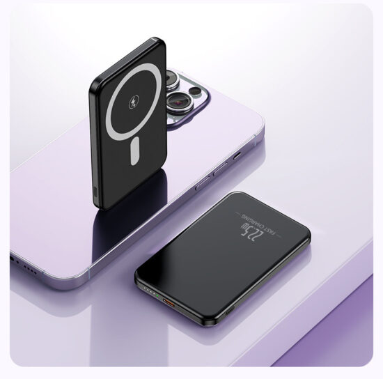 Slim aluminum magnetic wireless power bank 10000mAh with fast charging and custom logo