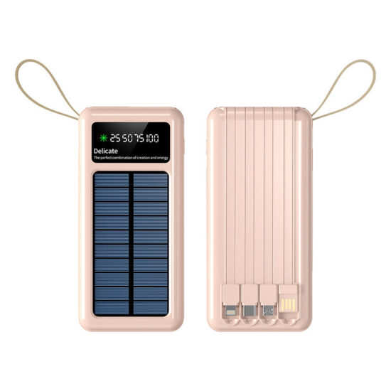  Slim 20000mAh Solar Power Bank with 4 Built-in Charging Cables